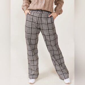 ABLE Wide Leg Tailored Pants Brown Whiskey Plaid Size 4 Cotton NWT